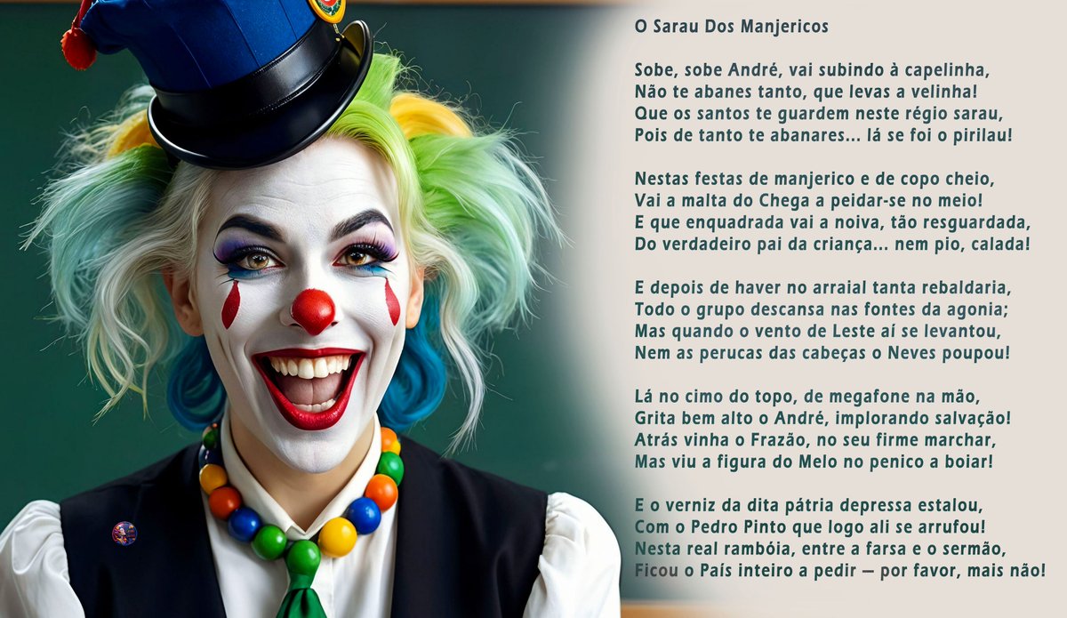 carmellentis's tweet photo. @PartidoCHEGA SURPRESA !!! Fiz-te um poema Andrés !! 🤡🤡🤡🤡 https://t.co/dj8AJ0uuR0