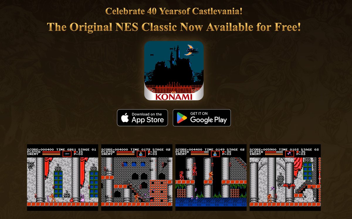 Nintendeal's tweet photo. Castlevania: 40th Anniversary is free on iOS and Android if claimed by October 24

iOS: https://t.co/tE410t2H4p
Android: https://t.co/AJALL7QCyr https://t.co/UfVXG2SAaa