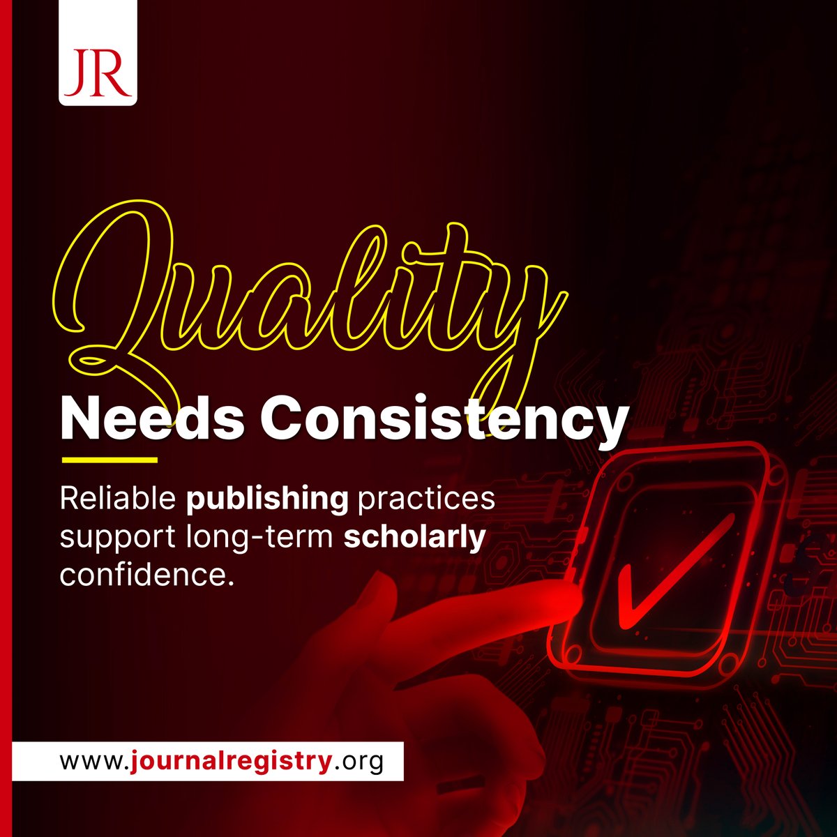 jourreg's tweet photo. Quality Needs Consistency.

Journal Registry promotes awareness of the standards behind credible and responsible scholarly publishing.

https://t.co/AQL0RUQ7a3

#JournalRegistry #JournalQuality #ResearchIntegrity #ScholarlyPublishing #AcademicPublishing https://t.co/VkPmcI0IVC