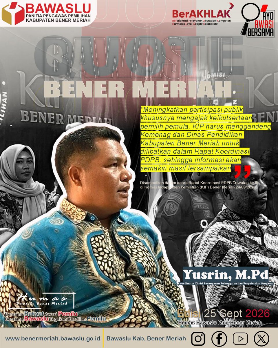 BawasluBener's tweet photo. #bawaslukabbenermeriah 
#ayoawasibersama 
#salamawas 
#cegahawasitindak 
#humasbawaslukabbenermeriah https://t.co/fSEr8nMa8J