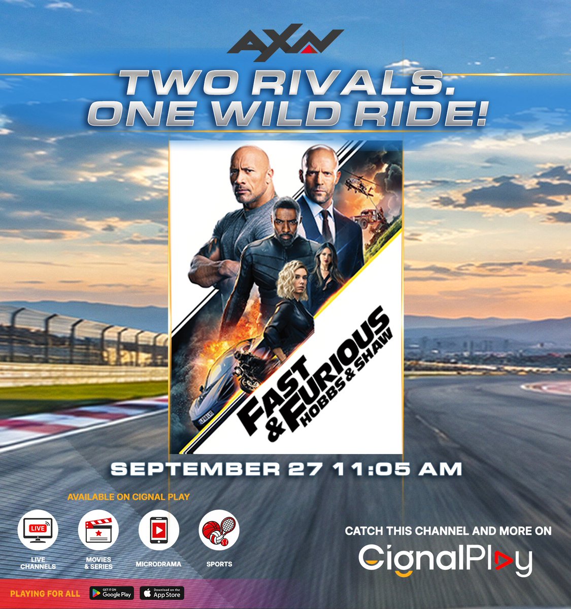 CignalPlay's tweet photo. DOUBLE THE MUSCLE. DOUBLE THE MAYHEM 💪 🚗💨

Fast cars and non-stop thrills await on 'Fast &amp; Furious Presents: Hobbs &amp; Shaw' coming this September 27 at 11:05AM on AXN via #CignalPlay!

Download Cignal Play today: https://t.co/zziaXGroH9 https://t.co/nykEyFlIYb