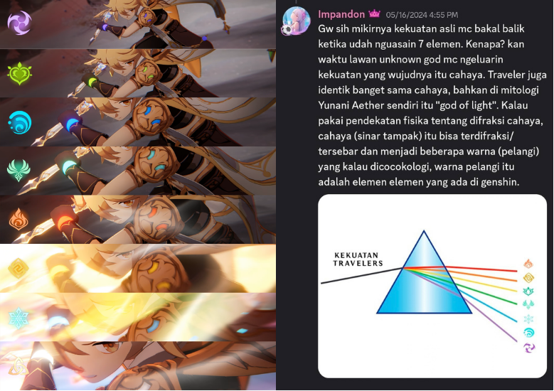 impandon's tweet photo. SPOILER! Aether beneran nguasain 7 elemen, ngegabungin semuanya jadi satu, terus hasil serangannya… LIGHT

BRO, I CALLED THIS SHI 2 YEARS AGO 

#GenshinImpactㅤ https://t.co/NzJqhm7FAQ