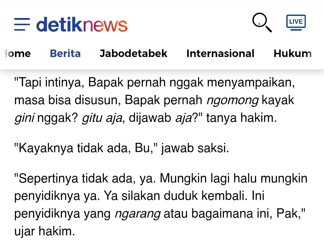 dwioktariyadi's tweet photo. Dalam sidang kouta haji tgl 24 September 2026 kemarin, ada momen menggelitik ketika Hakim Ketua Ni Kadek Susantiani bilang "Penyidik Halu".

HAKIM KETUA : "Tapi intinya, Bapak pernah nggak menyampaikan, masa bisa disusun, Bapak pernah ngomong kayak gini nggak? gitu aja, dijawab aja?

SAKSI : "Kayaknya tidak ada, Bu," 

HAKIM KETUA : "Sepertinya tidak ada, ya. MUNGKIN LAGI HALU MUNGKIN PENYIDIKNYA YA. Ya silakan duduk kembali"

*Konteks