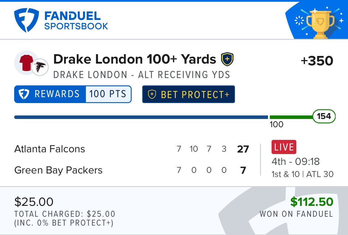 DanGambleAI's tweet photo. 💥 BANG BANG BANNNGGGG! 💥

Drake London ladder COMPLETE ✅

Big cashes at +350 and +174 🤑

Smash ❤️ if you tailed! https://t.co/VPiIglvMwX