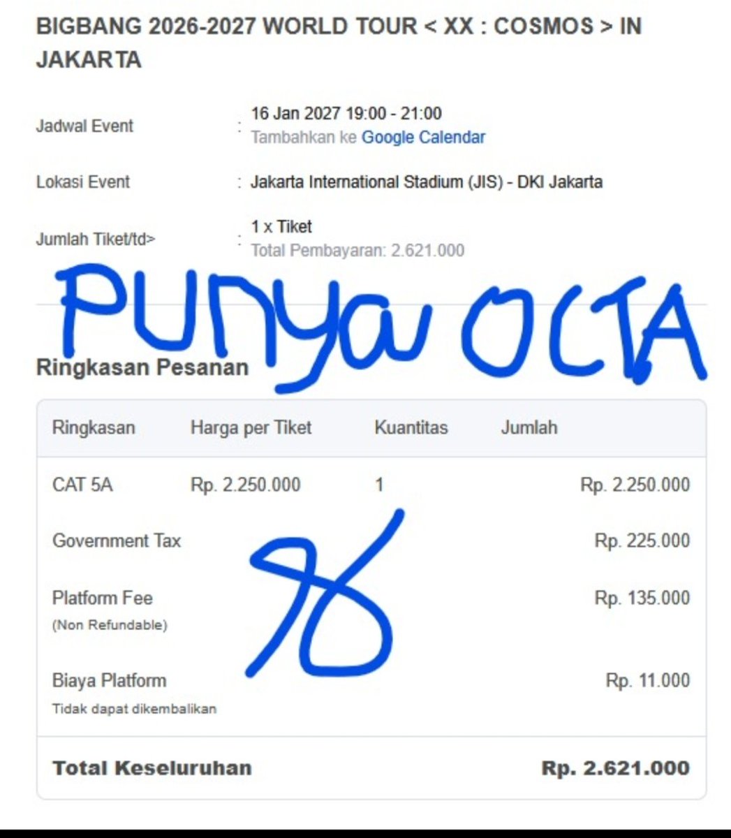 ocljoyfull's tweet photo. @dhimasishlah Aku punya ka cat 1 tix 5a day 1, harga sesuai invoice, bisa cod di st krl bekasi bogor jkt depok https://t.co/5z2Gy6cwAm