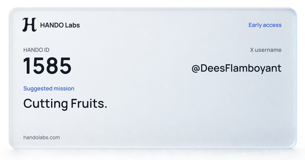DeesFlamboyant's tweet photo. @HANDOLabs My HANDO ID 1585. The task I want robots to learn: Cutting Fruits https://t.co/OSNGz9i7WO