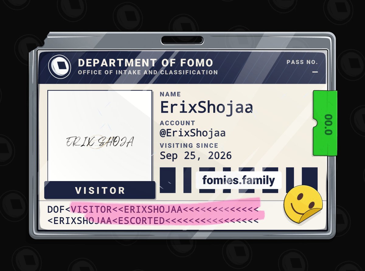 ErixShojaa's tweet photo. visiting the department of fomo. no case yet. must be escorted at all times. @FomiesNFT https://t.co/pHb38iyrAc