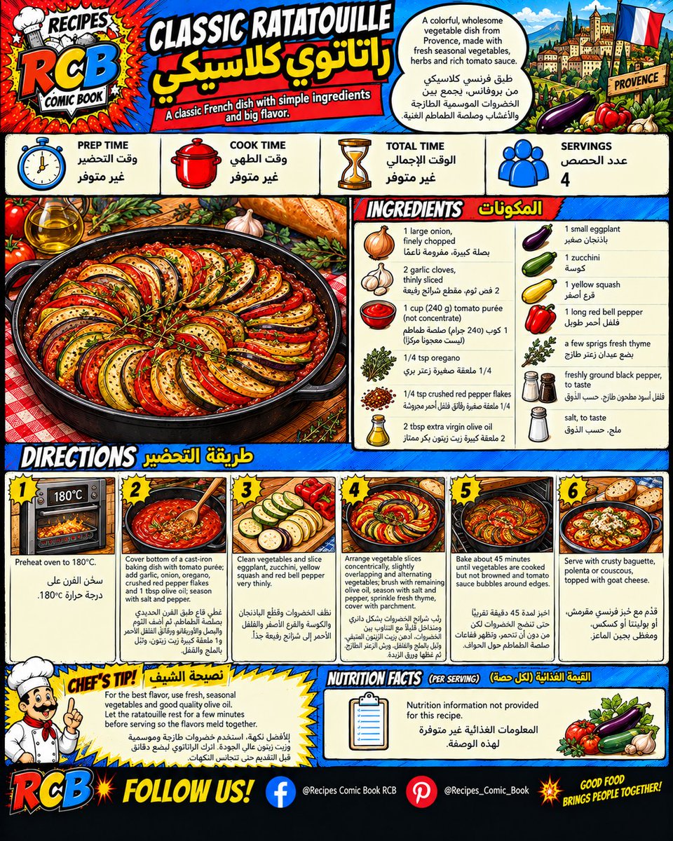 r_comic_book's tweet photo. Check out the delicious 😋
☆ Classic Ratatouille ☆ 

جرّبوا هذه الوصفة الشهية 😋
☆ راتاتوي كلاسيكي ☆

《Save it ✦ Cook it ✦ Share it》
《احفظها ✦ اطبخها ✦ شاركها》

《 Support links 》
https://t.co/ekRuuLN0z8
https://t.co/NV6iMCigGb
https://t.co/ekfGanOZbe https://t.co/Jkw1EMNOpY
