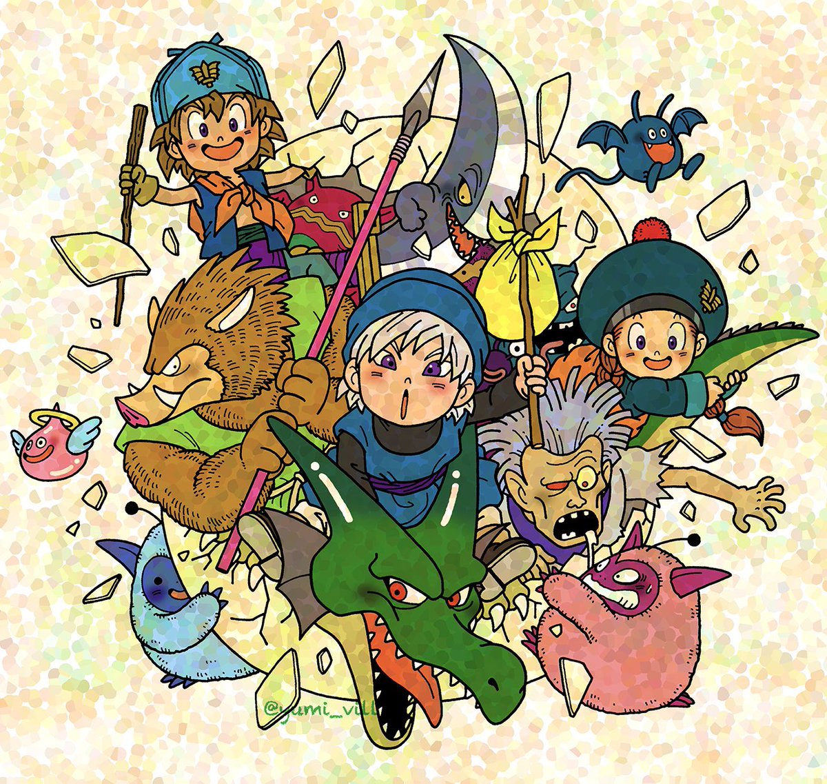yumi_vill's tweet photo. 本日はテリーのワンダーランド発売とのことなので、モンスターズ1•2の時のガイドブックの表紙イラスト！ https://t.co/4PP3lZJoR5