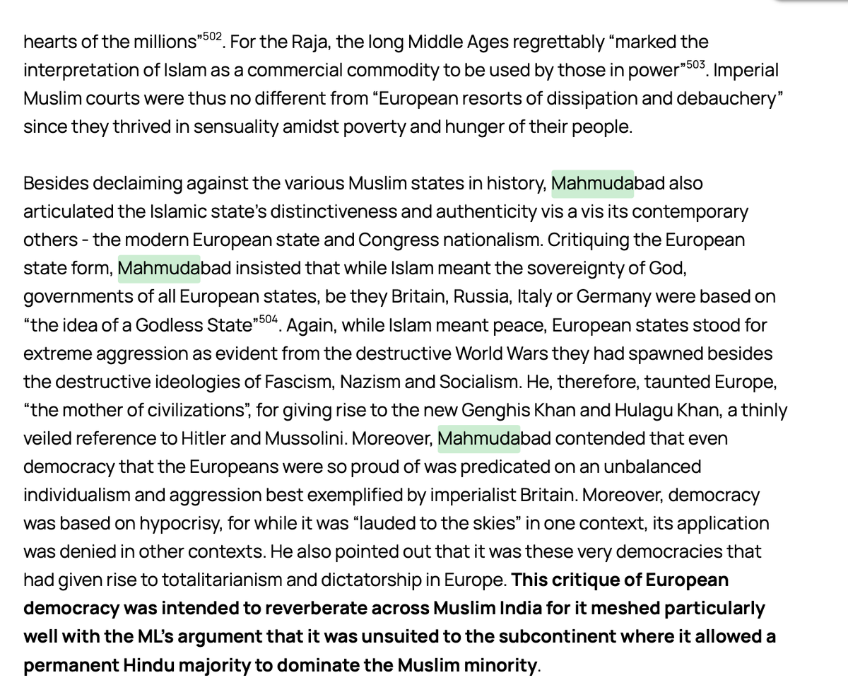 samyak128's tweet photo. Raja of Mahmudabad was a distant relative of Jinnah's. His family were Princely States in the Lucknow/Sitapur area. During the Partition movement, he became one of the biggest supporters of the idea of Pakistan. He was one of the biggest funders and supporters of the UP Muslim League. After Partition was approved by the British, the Raja became "confused" about whether he even wanted to go to his own creation. Among others, Nehru tried to stop the Raja from going to Pak and begged him to stay in India. For what reason, I don't know. Later the Raja goes to Pakistan, then Iran, and the the UK, and dies. But in 1957, his son is allowed back to India. Once he returns, the son files a case to get back his property, which had been decreed "Enemy Property". He even wins his case in the SC, and Arun Jaitley as Law Minister in 2017 has to pass a law undoing this family getting back their property. This son of Mahmadubad marries the daughter of a Hindu IFS officer. Their son, Ali Khan Mahmudabad is currently the head of the political science department at Ashoka Univeristy. Moral of the story: India is not a serious country 🤷‍♂️