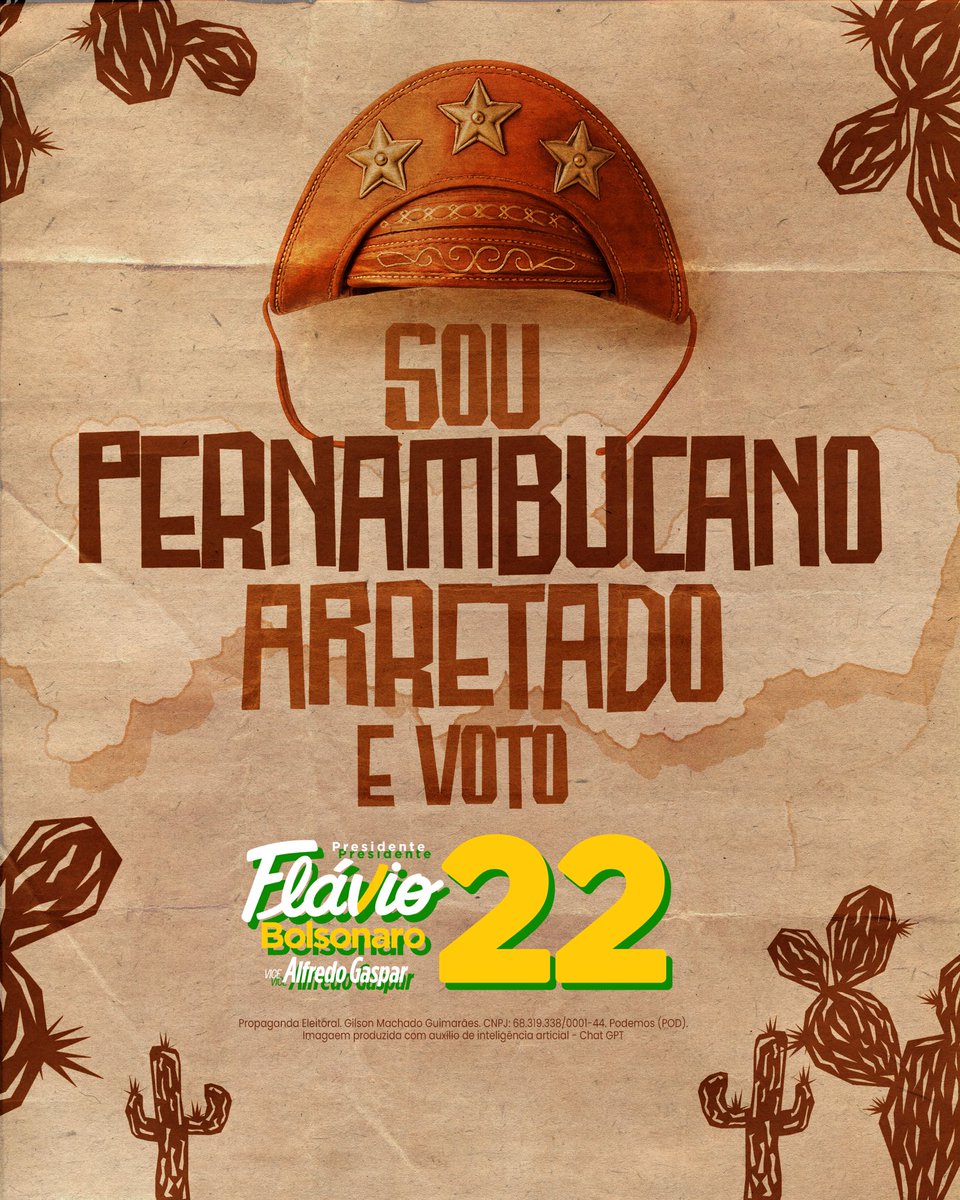GilsonMachado22's tweet photo. Sou pernambucano arretado e voto 2️⃣2️⃣🇧🇷 @FlavioBolsonaro https://t.co/BZMohZqWU7