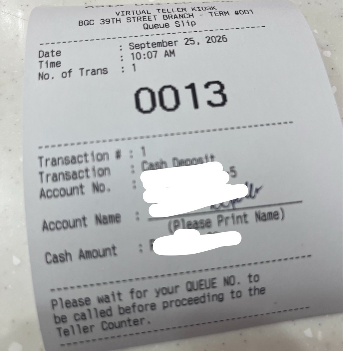 whatssupcody22's tweet photo. What on earth 😭 Even my bank queue number today is reminding me that life is good because there’s a new Taylor release TODAY. ✨
The universe really said: Here’s your sign, bestie. 😂
Happy Swiftie Day! 🥹🫶🏼✨
#PatientZero #TLOASGencore #Swiftieday https://t.co/nPaqqaNQvd