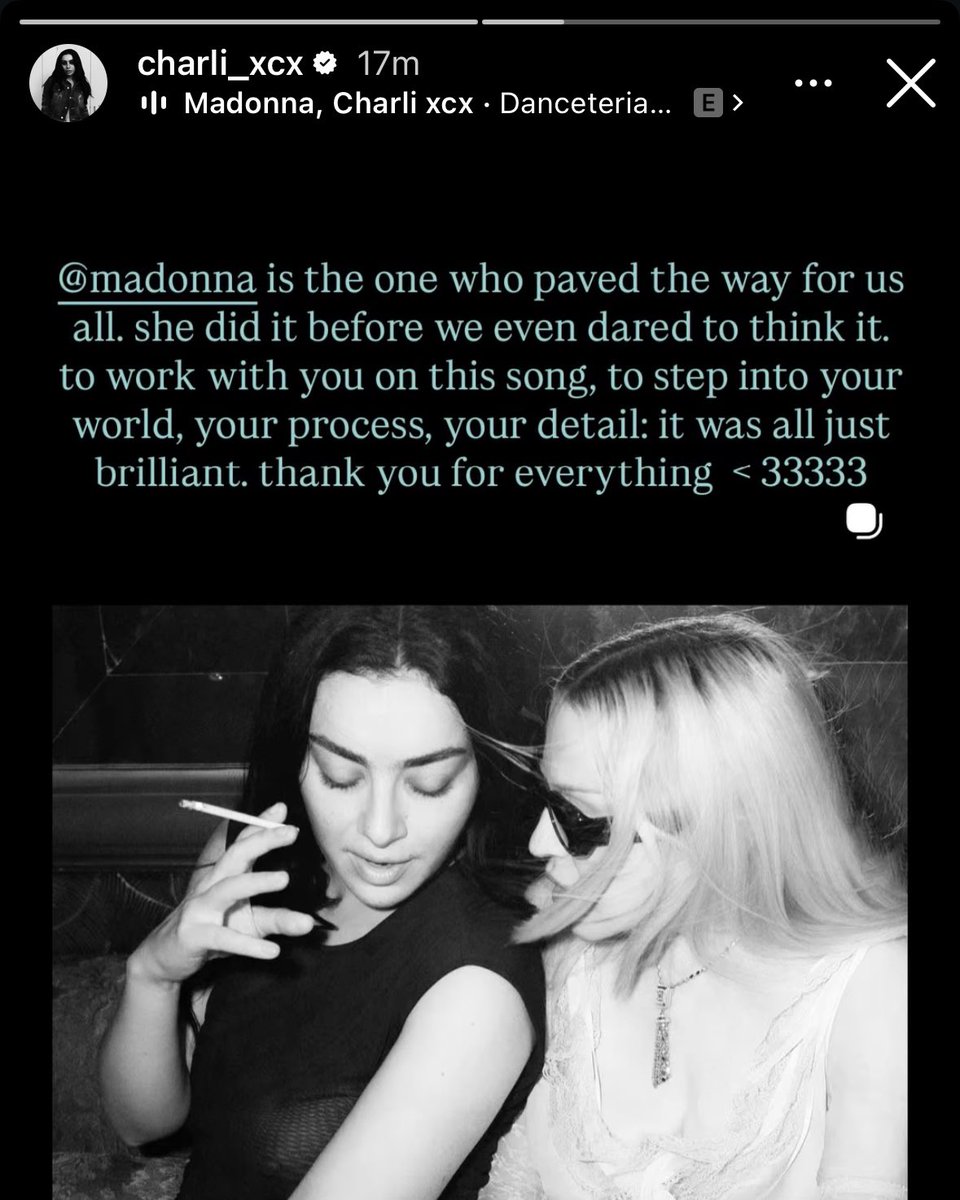 infocharlixcx's tweet photo. “Madonna is the one who paved the way for us all. she did it before we even dared to think it. to work with you on this song, to step into your world, your process, your detail: it was all just brilliant. thank you for everything < 33333”

— Charli xcx via Instagram. https://t.co/RSgX4BuegR