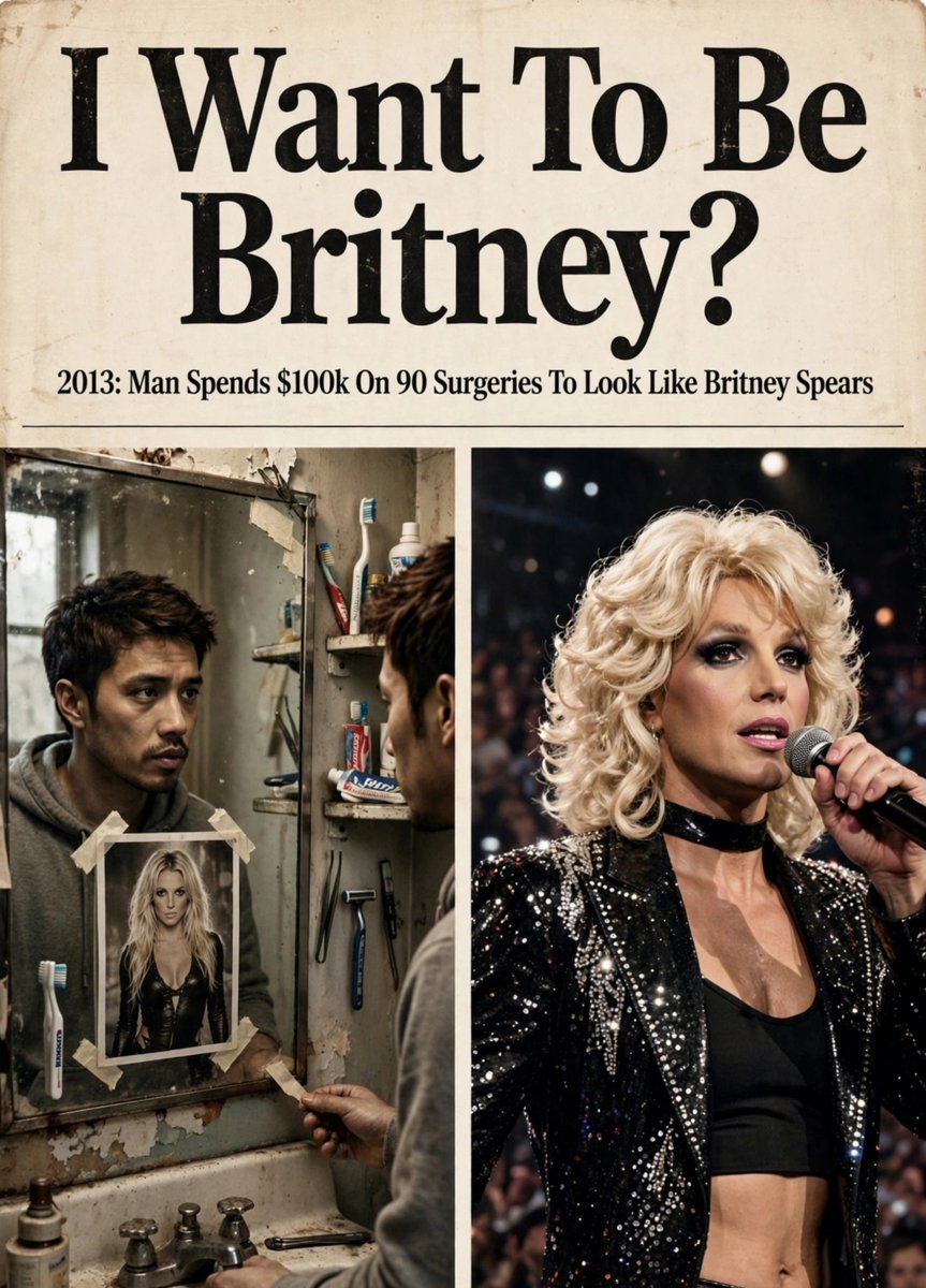 _GlitchDaily's tweet photo. #glitchnews
#TBToddities
THE GUY WHO SPENT $100K TO LOOK LIKE BRITNEY SPEARS

2013 | "I SPENT MY LIFE SAVINGS TO LOOK LIKE BRITNEY"

WHAT HAPPENED
Bryan Ray, from Los Angeles, spent over $100,000 on 90+ cosmetic procedures to look like his idol Britney 
He didn't want to BE Britney. He wanted to BE the ultimate Britney impersonator.
He said: "It's my destiny, it's my calling.

THE AFTERMATH
He went viral on MTV, TLC, and every talk show.
He now performs full-time as a Britney tribute act and says it was worth every dollar.

Glitch News | Source: MTV / TLC 2013
#ThrowbackThursday #Oddities #GlitchNews