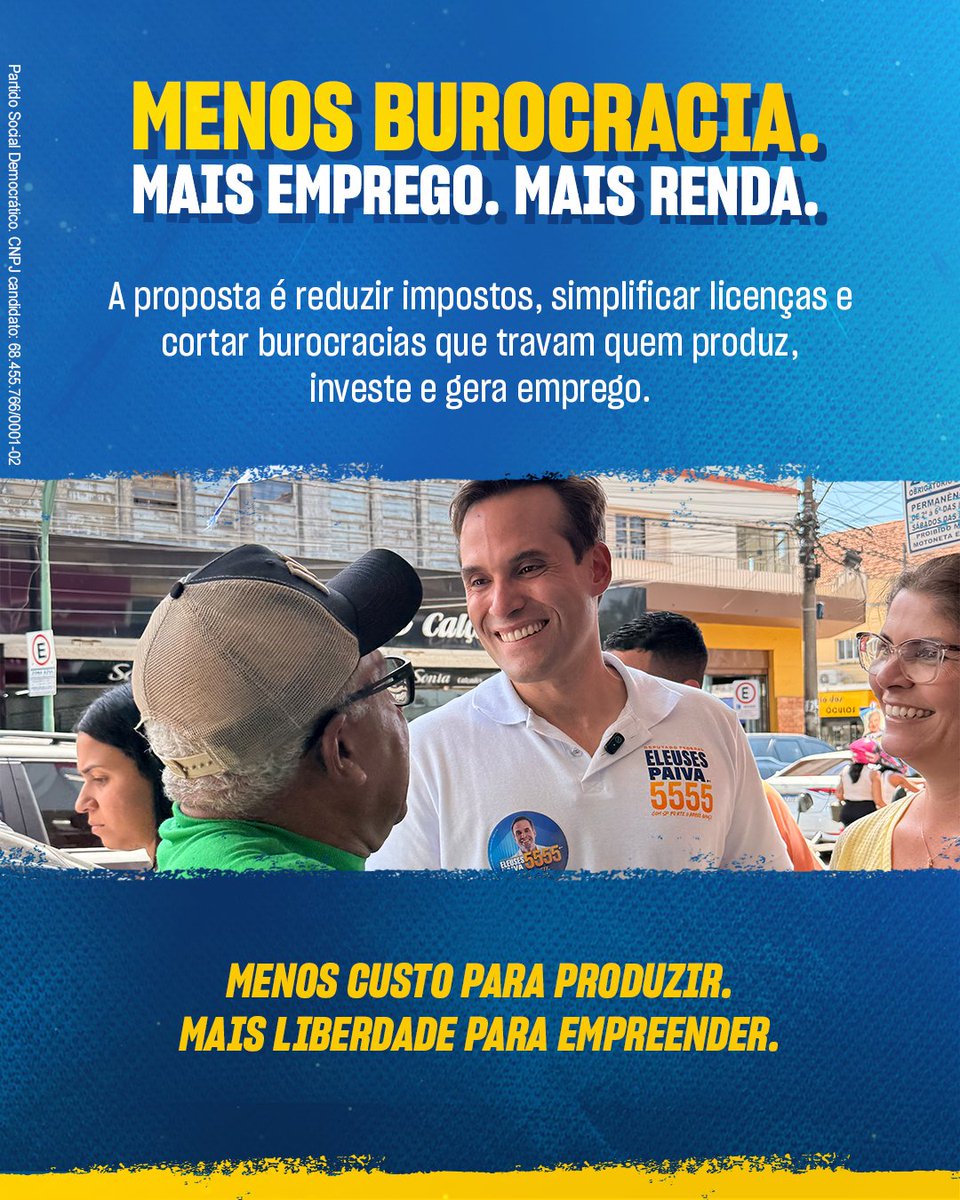 eleusespaivaf's tweet photo. Chega de promessa, aqui é solução!

Para Deputado Federal, vote Eleuses Paiva 5555.

PROPAGANDA ELEITORAL. Partido Social Democrático - CNPJ: 68.455.766/0001-02 https://t.co/EMsAJZMOPl