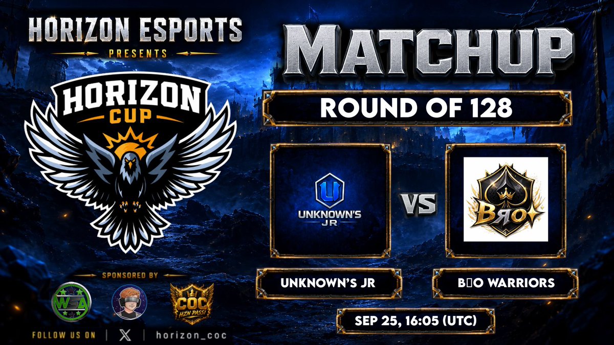 CapSelegnaHub's tweet photo. ⚔️ MATCH DAY | SELEGNA HUB ⚔️
Nuestros chicos salen a la batalla en la @horizon_coc ¡A dejarlo todo!
🛡️ Unknown’s JR vs, Bro Warriors 
⏰ Fecha: 25 de Sep, 16:00 UTC 
🏆 Fase: Ro128

⚓️ #SelegnaHub #CoCeSports https://t.co/sO2E3itaLD