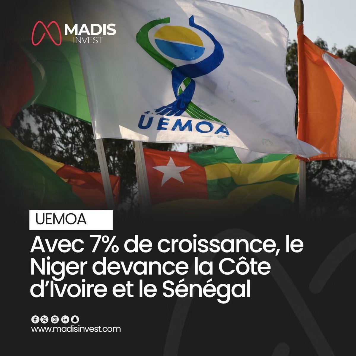 Tafiniger's tweet photo. 🇳🇪 NIGER/ECONOMIE 

Selon le rapport de politique monétaire de la BCEAO, le Niger enregistre la plus forte croissance économique de l’UEMOA au 2ᵉ trimestre 2026, avec 7,0 %, contre 6,0 % pour l’ensemble de l’Union. https://t.co/3QPpevqCtr