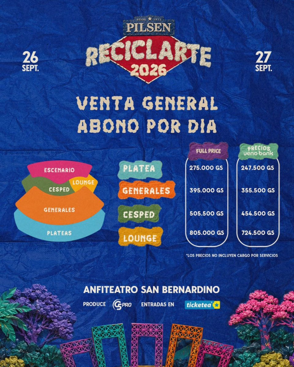 ReciclArtePY's tweet photo. 🔥 𝙁𝙐𝙇𝙇 𝙋𝙍𝙄𝘾𝙀 💥

Ingresa a https://t.co/muVxFBpX5U 🎟 y asegura tu lugar en el 𝙛𝙚𝙨𝙩𝙞𝙫𝙖𝙡 𝙢𝙖́𝙨 𝙦𝙪𝙚𝙧𝙞𝙙𝙤 𝙙𝙚𝙡 🇵🇾 

𝗣𝗶𝗹𝘀𝗲𝗻 𝗥𝗲𝗰𝗶𝗰𝗹𝗔𝗿𝘁𝗲 2026 🍻🤘🏻🎸
🗓️ 26 y 27 de Septiembre 
📍Anfiteatro de San Bernardino https://t.co/Hrbdp5yxaN