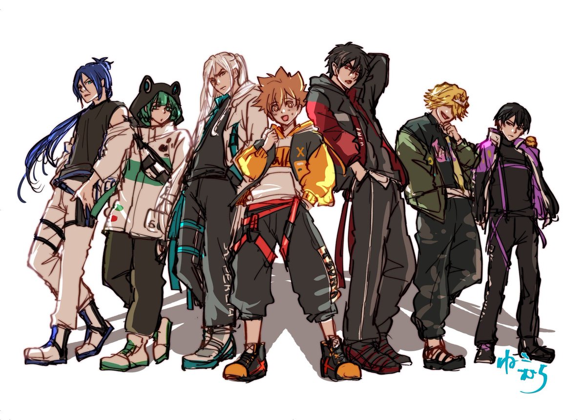 nekomura22's tweet photo. 昨日の夜にだそうと思ってたけど出しそびれた例のグッズのあれの服の落書き。今回7人全員描いてみました、なんか急にこの服のキャラが描きたくなったんだよね…自分ではあまり書かないタイプの服だから😉 https://t.co/X0cdD9vMlc