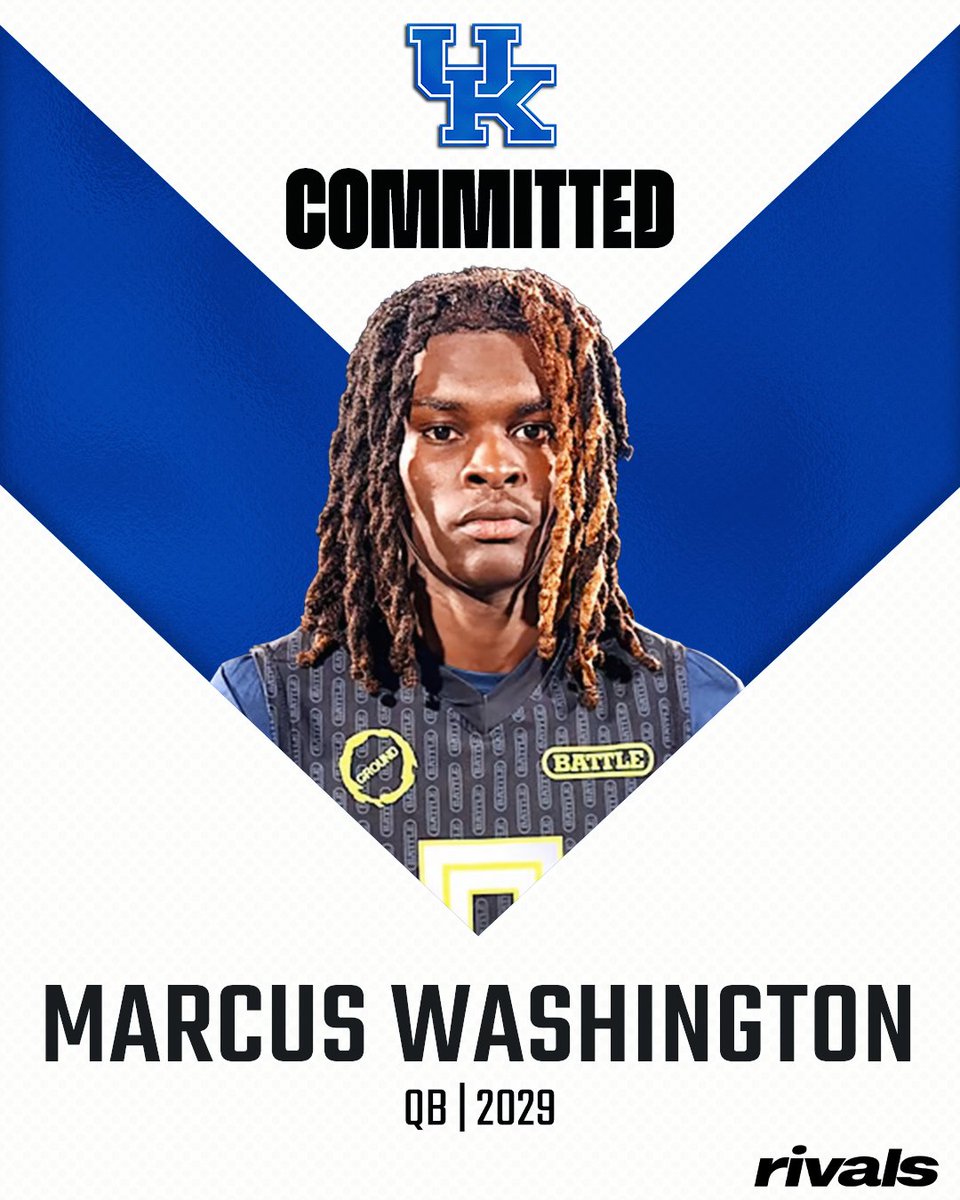 Rivals's tweet photo. 🚨BREAKING🚨 2029 QB Marcus Washington has committed to Kentucky, @adamgorney reports😼

Read: https://t.co/Q63LVPrv95 https://t.co/tEyFVS6gOl