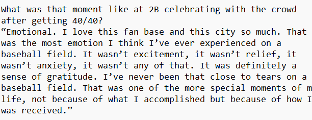 TonyAndracki23's tweet photo. After Pete Crow-Armstrong stole 2B in the 1st inning Thursday to secure his place in the 40-40 club, the Wrigley faithful gave him a huge ovation.

That nearly moved PCA to tears on the field in what he describes as one of the most special moments of his life: https://t.co/U24X2v4N6y