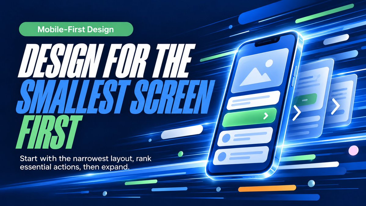 G4GHialeah's tweet photo. Start with the smallest screen. Rank the essential action, remove distractions, then expand the layout as space becomes available. https://t.co/DKqV42vS0R