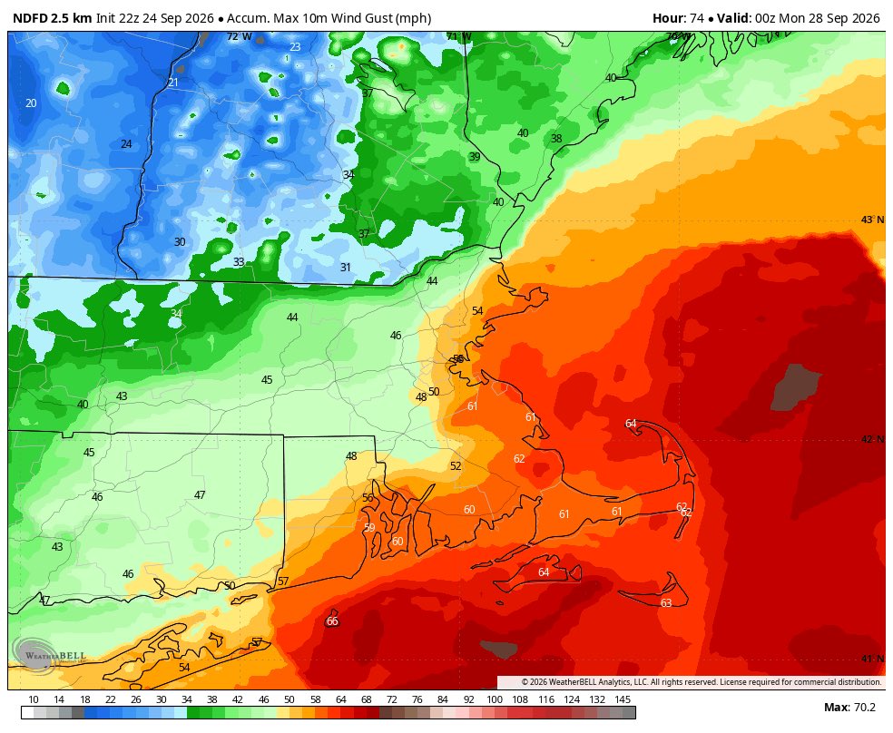 dspringzwx's tweet photo. @bosredsoxnews Id actually say very similar to Longisland 

45-55mph gusts 

2-4” of rain https://t.co/JLxr1XWWI0