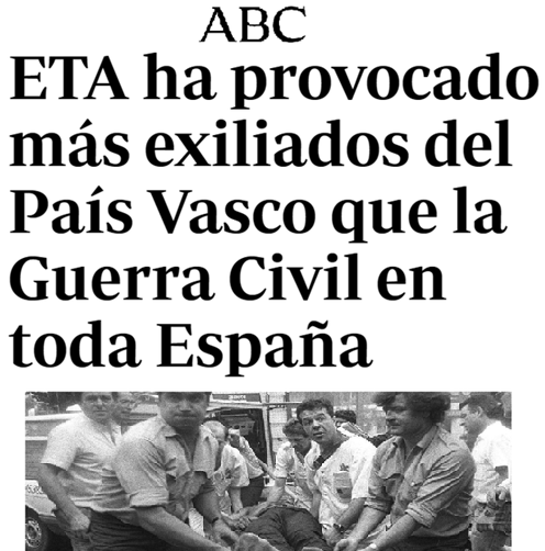 CCivicaCatalana's tweet photo. ETA modificó con la violencia el mapa electoral vasco expulsando a 200.000 vascos no nacionalistas, equivalente a todo el censo de Álava.

Cada elección en el País Vasco es un fraude a la democracia del que se benefician bildutarras y recogenueces.

Que no se olvide. https://t.co/bpMktdj9ys