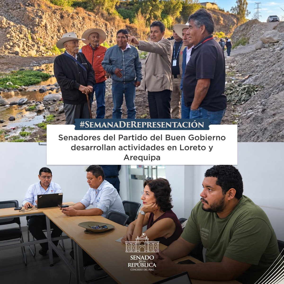 congresoperu's tweet photo. #SenadoInforma | Durante la semana de representación, los senadores del Partido del Buen Gobierno realizaron visitas y reuniones de trabajo en Loreto y Arequipa, donde abordaron temas de energía, medio ambiente, agricultura e infraestructura.
📲 Nota completa: https://t.co/UmD510PZel