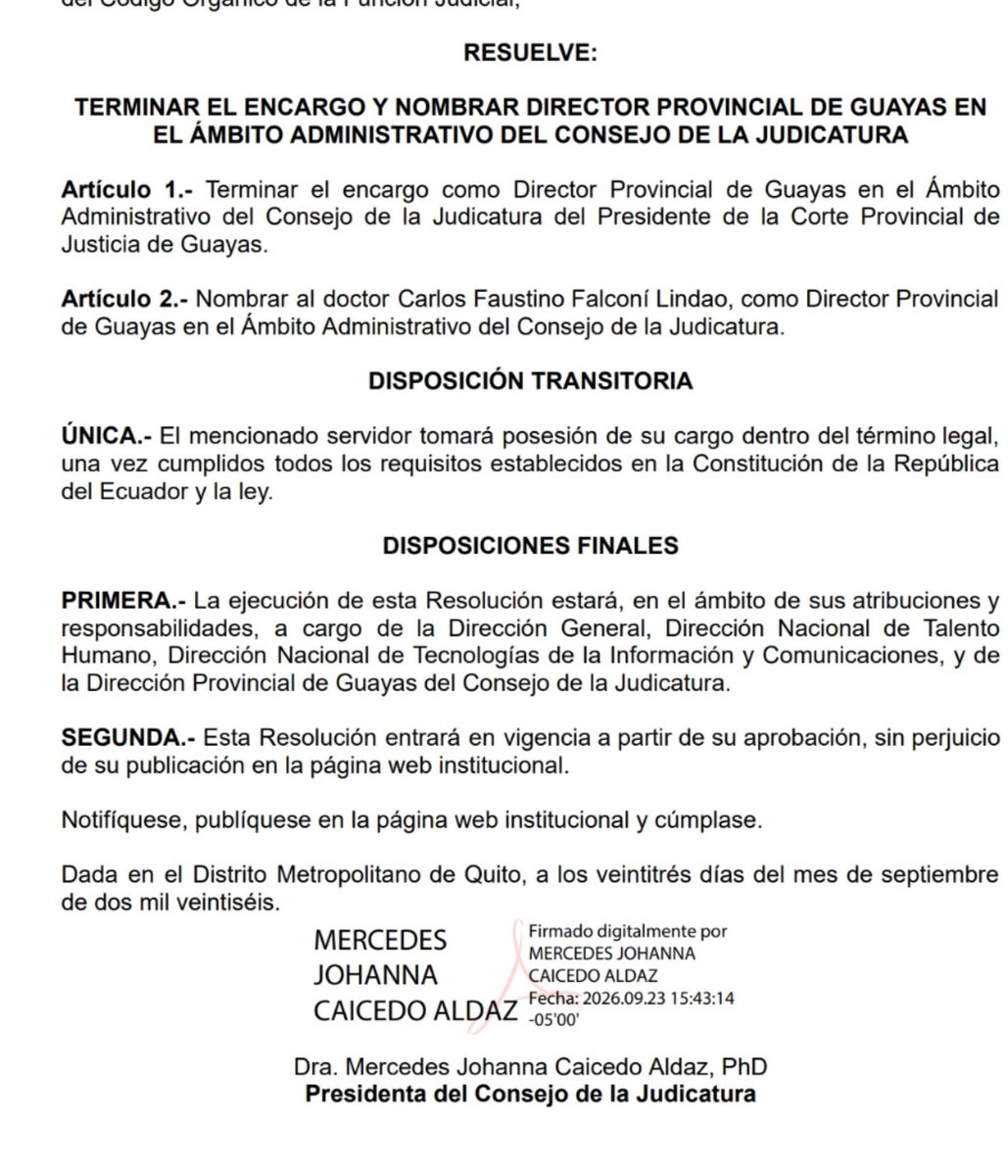Kelme_boy's tweet photo. La fotogénica Meche Caicedo nombra a un exasambleísta de ADN y exabogado de Noboa como nuevo director de la Judicatura en Guayas. Todo normal en #ElNuevoEcuador. https://t.co/t07Y2KvrRV