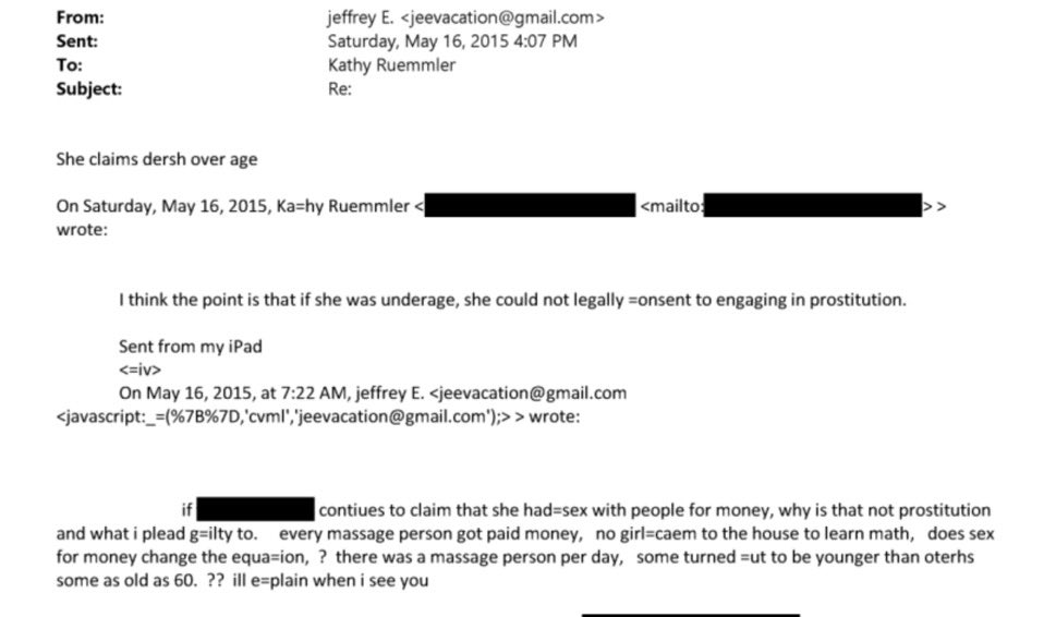 lukewgoldstein's tweet photo. Anyways, here’s Obama’s White House Counsel Kathryn Ruemmler (still an advisor at Goldman) giving legal advice to Jeffrey Epstein in 2015 https://t.co/em1KVoH2p4