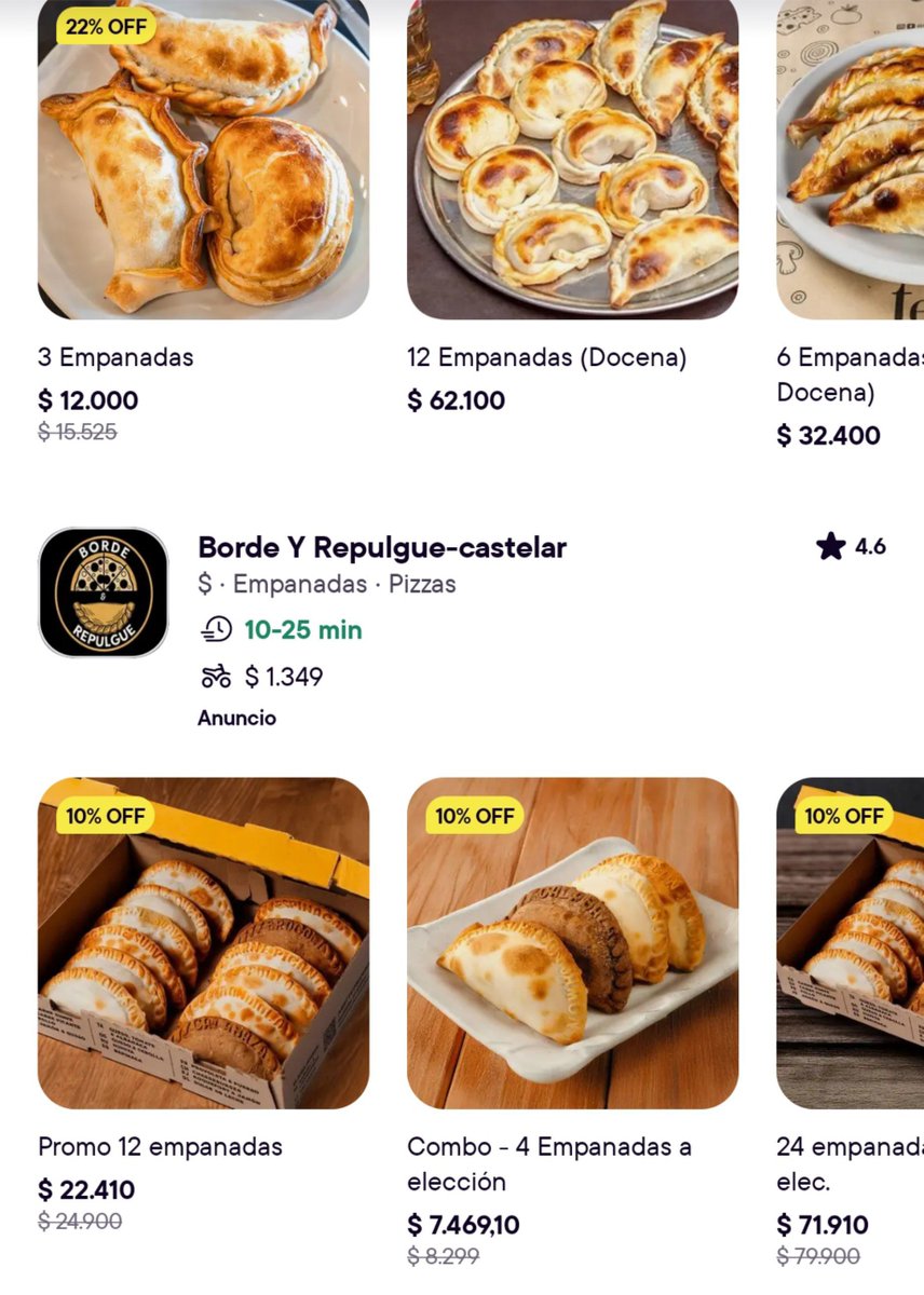 notlour's tweet photo. @LaEstamosViendo Dicen que las empanadas se pueden conseguir más baratas: si, las únicas que están con precios baratos son las que venden lo mismo que sabores express, ricatti, tienda de empanadas 
Nunca vi la docena de empanadas con precios tan desorbitados como los de estos últimos años https://t.co/cBv5xRLBZj
