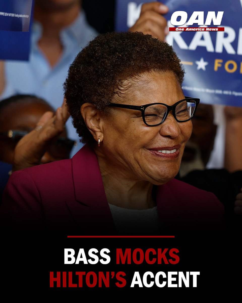 OANN's tweet photo. Los Angeles Mayor Karen Bass is facing criticism after making a remark about Republican gubernatorial candidate Steve Hilton’s British accent during a podcast appearance.

Hilton accused Bass of targeting him because of his accent and questioned why she was focusing on personal attacks instead of Los Angeles’ problems.

For more updates, watch OAN on OAN Live or click the link in our bio.