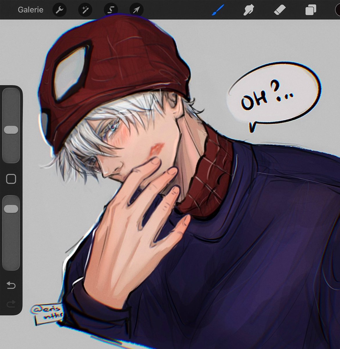 erisnthr's tweet photo. thank you kiss for spideyjo 

I tried to render it 👀 
#spiderman #gojo #jjk https://t.co/qAsG3Sk1gJ