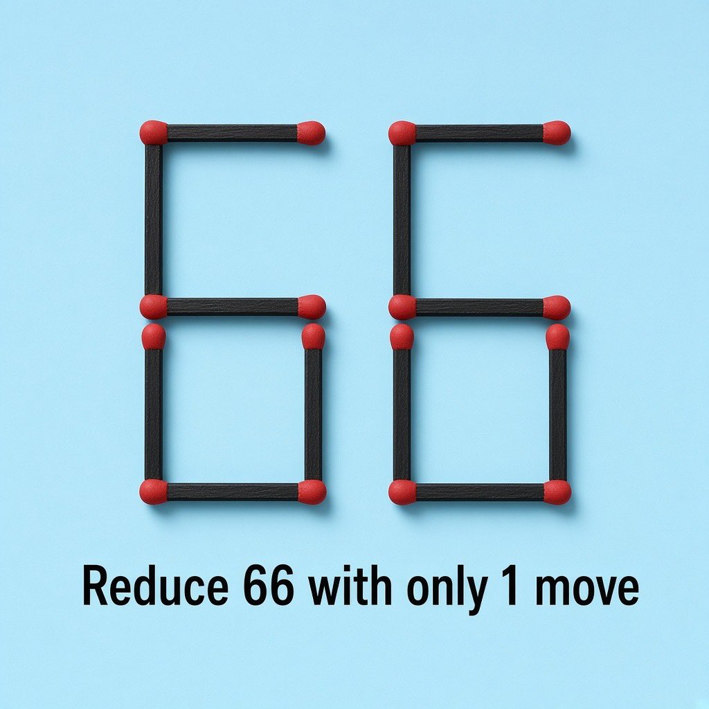 tymboyszn's tweet photo. Reduce 66 to it’s smallest possible number by moving 1 matchstick 

80% will fail https://t.co/Nb1T7Vsqwr