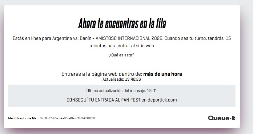 juanpablodeole's tweet photo. Hace 108 minutos que en la web de Deportick me avisan que en más de una hora voy a poder ingresar a comprar una entrada para la despedida de Messi. Esto, mientras los usuarios muestran las capturas de pantalla de que está todo agotado.
VERGÜENZA: https://t.co/SgGywk9bcG