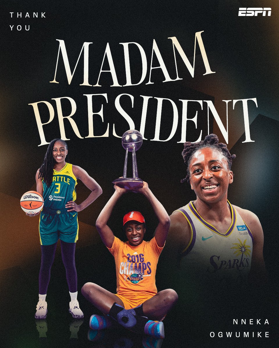 espnW's tweet photo. Champion, MVP, All-Star, Madame President 💐

One last time for Nneka Ogwumike as her WNBA career comes to an end 👏 https://t.co/qJIFiKMHSQ