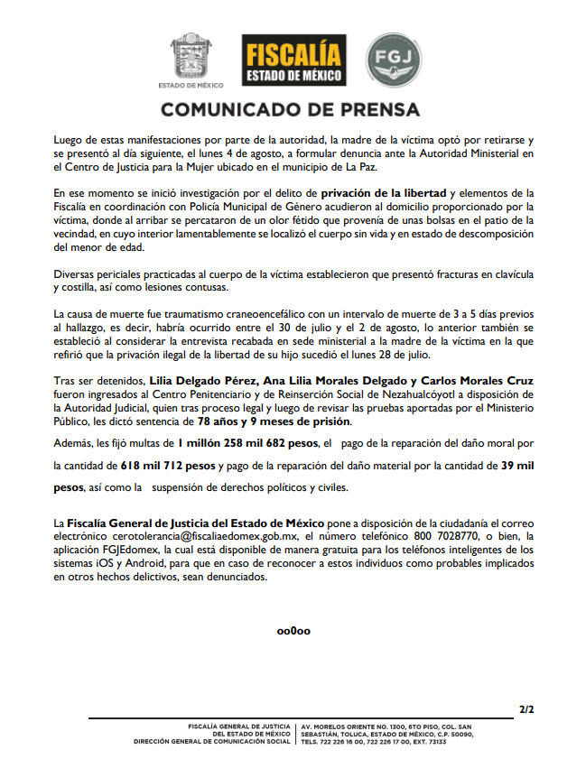 nacholozano's tweet photo. #ÚLTIMAHORA | Sentencian a 78 años y 9 de prisión a Lilia Delgado Pérez, Ana Lilia Morales Delgado y Carlos Morales Cruz, responsables de la muerte de #Fernandito, de 5 años, secuestrado y asesinado 2025.
En julio de 2025, los tres implicados privaron de su libertad a Fernandito como medio de presión para exigirle a su madre el pago de un #adeudo de mil pesos. En agosto del mismo año, fue localizado sin vida a causa de un traumatismo craneoencefálico en el domicilio de estas tres personas.
En #ImagenNoticias de la Noche les presentamos la historia:
https://t.co/o0T881ybmX