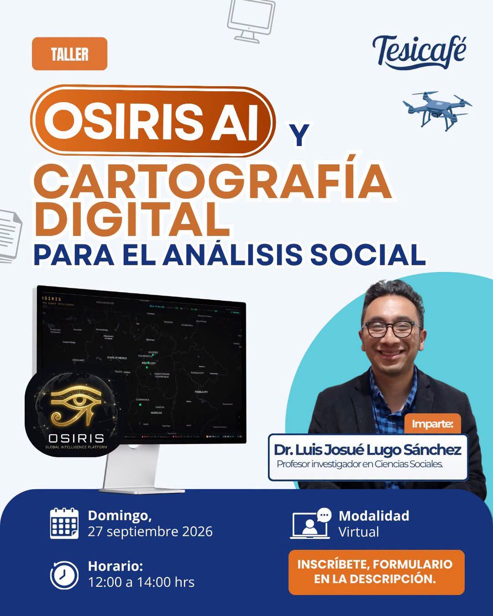 josuelugo's tweet photo. 👁️ ¿Qué tanto podemos observar con OSIRIS AI?

Exploraremos  desde temas como vigilancia, análisis del entorno digital y sus posibilidades para la investigación social, además de revisar sus alcances y límites.

📅 Domingo 27 de septiembre | 12:00–14:00 h https://t.co/Ewmkm6ncPj
