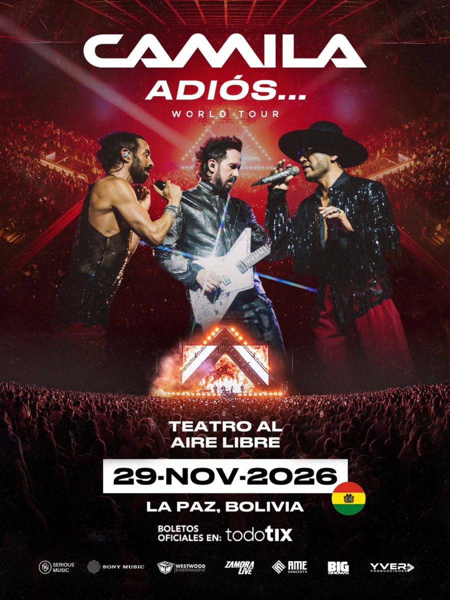 CamilaMX's tweet photo. Bolivia, qué bonito saber que volvemos. 🇧🇴

Hay encuentros que se quedan con nosotros y canciones que siempre nos hacen querer volver. Este 29 de noviembre tenemos una nueva noche para compartirlas con ustedes. ❤️‍🔥

¿Cuál canción tiene un recuerdo especial para ustedes? 🥹

🎟️ Boletos disponibles, enlace en nuestra bio.

#CamilaAdiósWorldTour #20AñosDeCamila