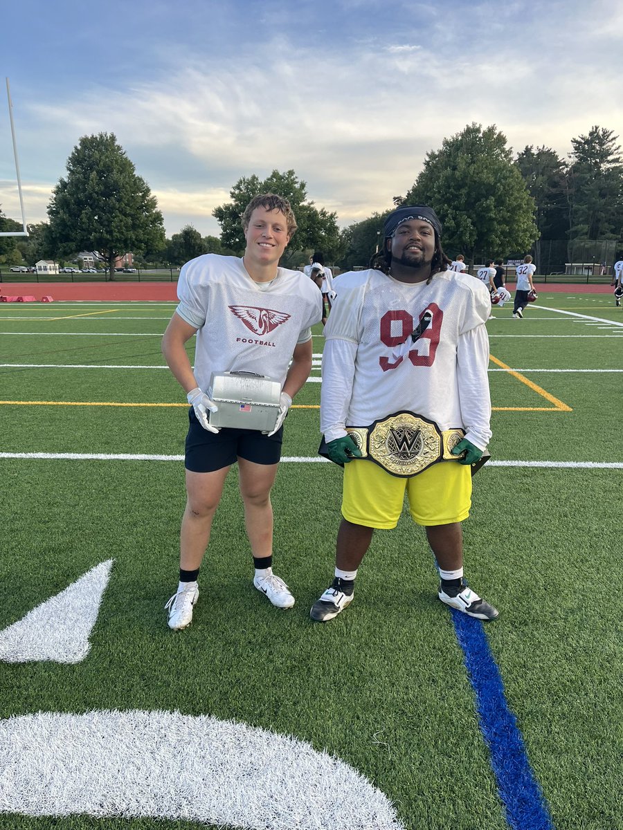 LoomisFootball's tweet photo. Congratulations to our Week 1 &amp; 2 recipients of the lunch box and the belt. JV and Varsity level players that show up to every day of game preparation with great effort and energy, hold themselves accountable to team expectations, and put the team first. https://t.co/bGBI82z8D6