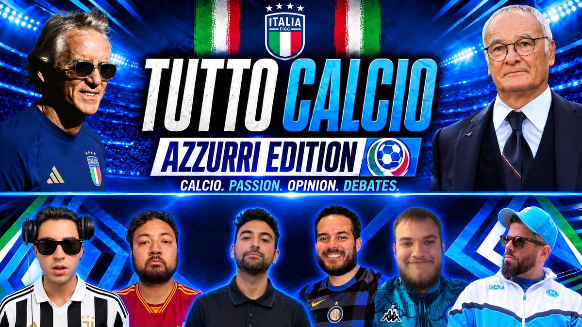 tuttocalciopod's tweet photo. 🚨 Tutto☕️Calcio: Azzurri 🇮🇹 Ed. 🚨 

🇮🇹🔥 THE AZZURRI ARE BACK — BUT CAN MANCINI REVIVE ITALY?! 🔥🇮🇹

The Tutto☕️Calcio Azzurri Edition dives deep into the future of the Italian National Team! From a tough Nations League schedule to new faces, rising stars, and the biggest questions surrounding the Azzurri. 👀

🎙️ TOPICS WE’RE DEBATING:
🇮🇹 Can Roberto Mancini revolutionize Italy and bring back the Azzurri enthusiasm?
⭐ Who are Italy’s true world-class players?
🔥 Who should Italy build the team around?
👀 Which new faces can make an immediate impact?
⚔️ Could the Esposito brothers make history by playing together for Italy?
🇮🇹 Is the criticism about Serie A clubs needing more Italian players finally time to be proven right?
😂 Is Retegui alive?!
🏆 How far does Italy need to go in the Nations League to satisfy the fans?

Q&A from the Chat 💬🎧

Smash that 👍🏼 button, follow the Tutto Calcio Crew on all platforms and drop your comments‼️

See you all tonight ☕️

↘️LINK IN COMMENTS BELOW ↙️