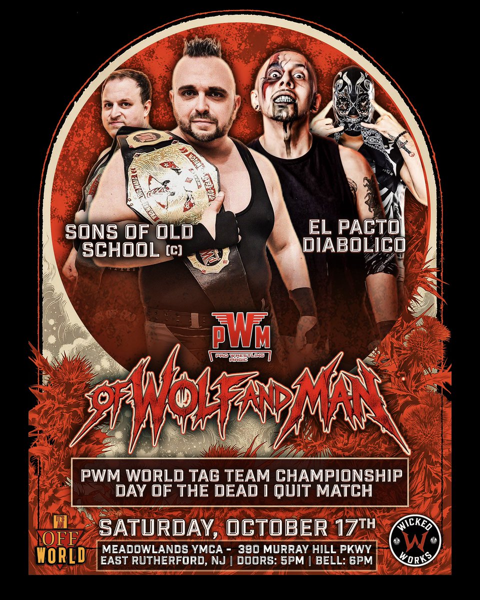 WrestlingMagic's tweet photo. Updated Card for Of Wolf and Man: The Road to Kingdom Come XI 
📅 Saturday, October 17 
📍 Meadowlands YMCA
🚪 Doors: 5 PM | 🔔 Bell: 6 PM

🎟️ https://t.co/e2ofBhcx5w
#ThisIsMagic https://t.co/l421WynYVy