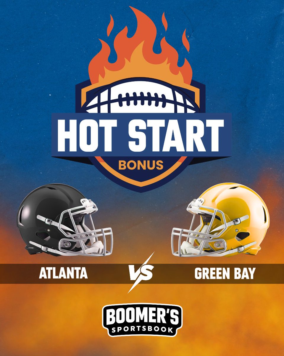 betwithboomer's tweet photo. Which player will get off to a HOT START tonight? 🔥

Bet $26 on an Anytime Touchdown Scorer in tonight's game between Atlanta and Green Bay. If your player scores first, you'll score a $5 Bonus Bet at Boomer's Sportsbook. 🔥

#BetWithBoomer https://t.co/RXjKzLteR7