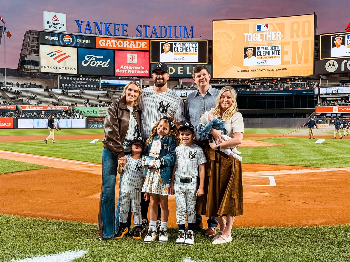 Yankees's tweet photo. Congratulations to @Carlos_Rodon55, our club’s nominee for the 2026 Roberto Clemente Award. 

Taylor and Travis Kajander along with their son Cayson presented the honor to Carlos. The couple received their Willow Grant from the Carlos Rodón Foundation in August 2025, and their little boy Cayson was born in July 2026 💙

Vote for Rodón now at https://t.co/qyRnreVYea 🙌