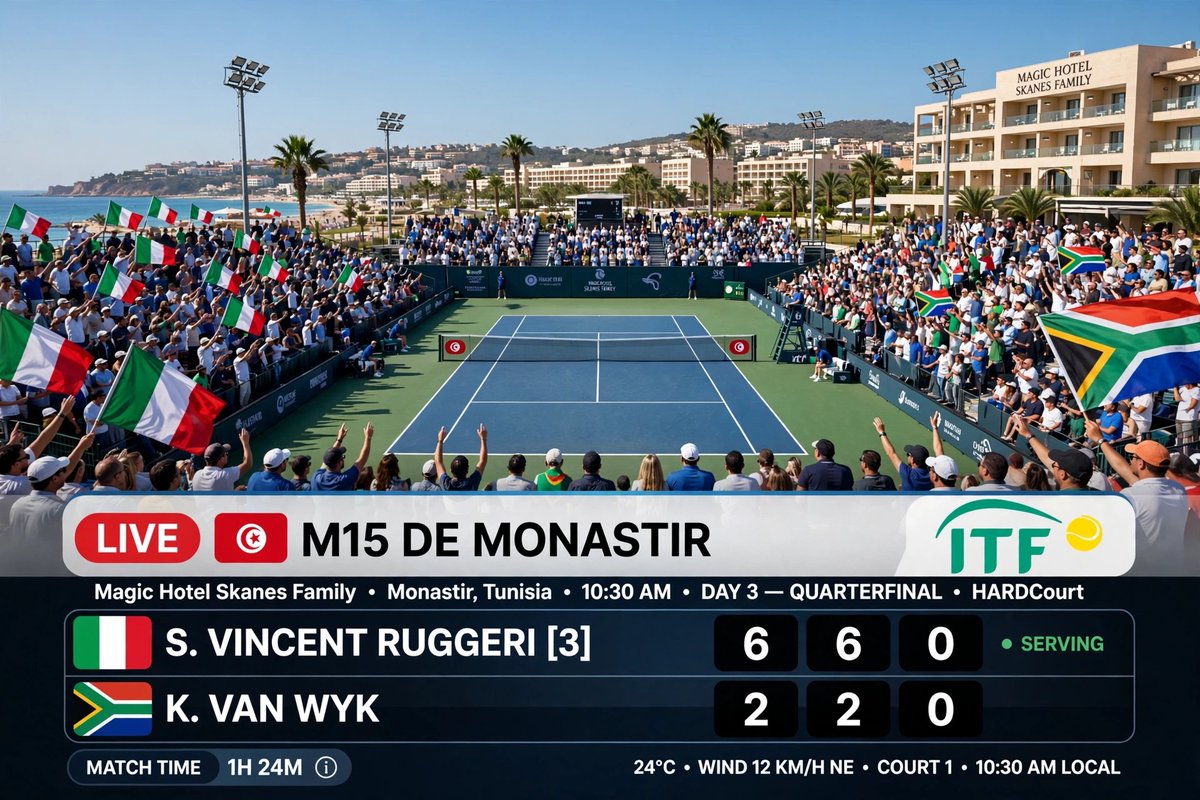 SportPerTuttiOk's tweet photo. ITF M15 de Monastir 🎾🇹🇳 | Ronda 2️⃣

S Vincent Ruggeri [3️⃣] 🇮🇹 6️⃣ | 6️⃣
K Van Wyk 🇿🇦 2️⃣ | 2️⃣

#ITF #M15Monastir #Monastir #Tunez #SVincentRuggeri #KVanWyk #Italia #Sudafrica https://t.co/Ieok44bJOn
