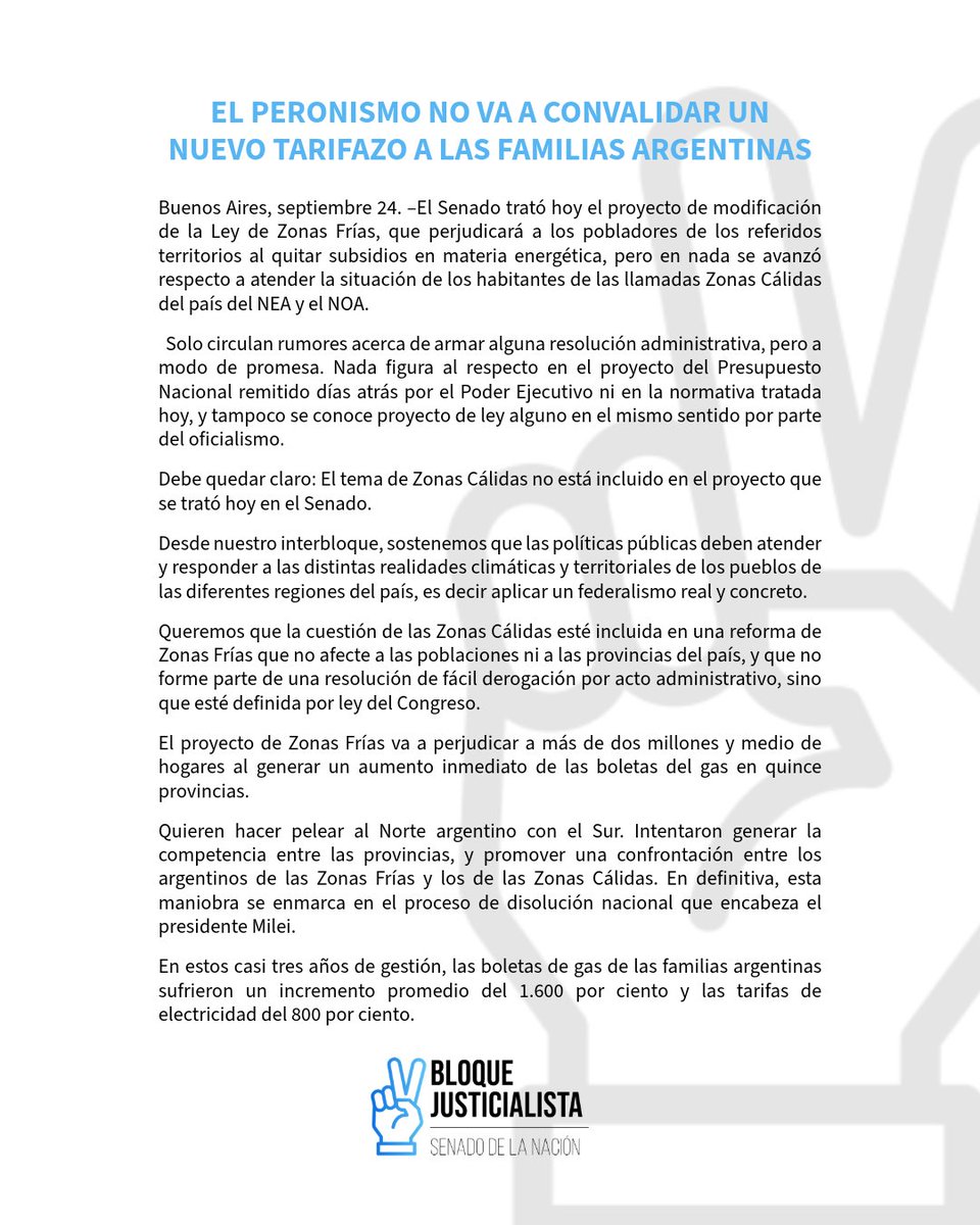 BJusticialistaS's tweet photo. 📃 • EL PERONISMO NO VA A CONVALIDAR UN NUEVO TARIFAZO A LAS FAMILIAS ARGENTINAS https://t.co/A30OQq2FFs