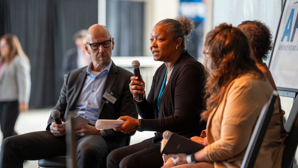 AJACtraining's tweet photo. A lot of smiles today at the Aerospace Future Alliance’s annual Aerospace Summit at the Museum of Flight.

Our Executive Director, Lynn Strickland, joined a panel discussion on the future of workforce development and what it will take to keep WA's aerospace industry strong. https://t.co/ivKAx7RN1G