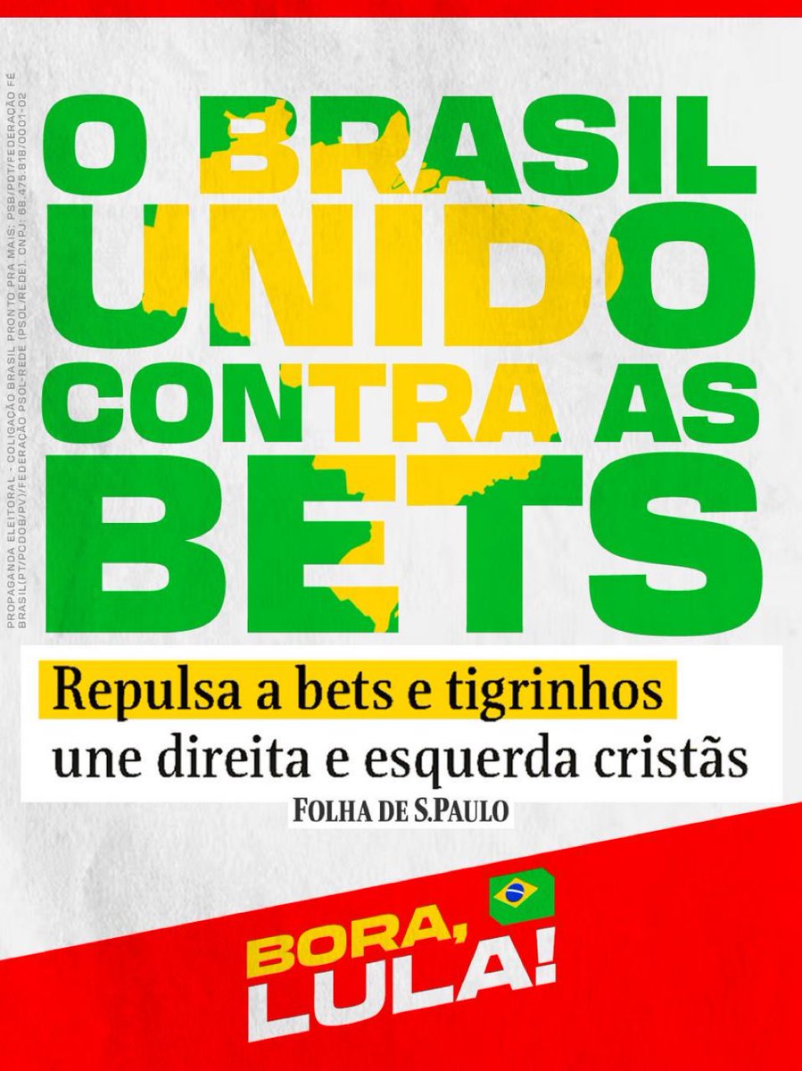 capimosa's tweet photo. O BRASIL INTEIRO ESTÁ CONTRA AS BETS
LULA TETRA🚩🚩🚩🚩 https://t.co/1mNf2BQgdA