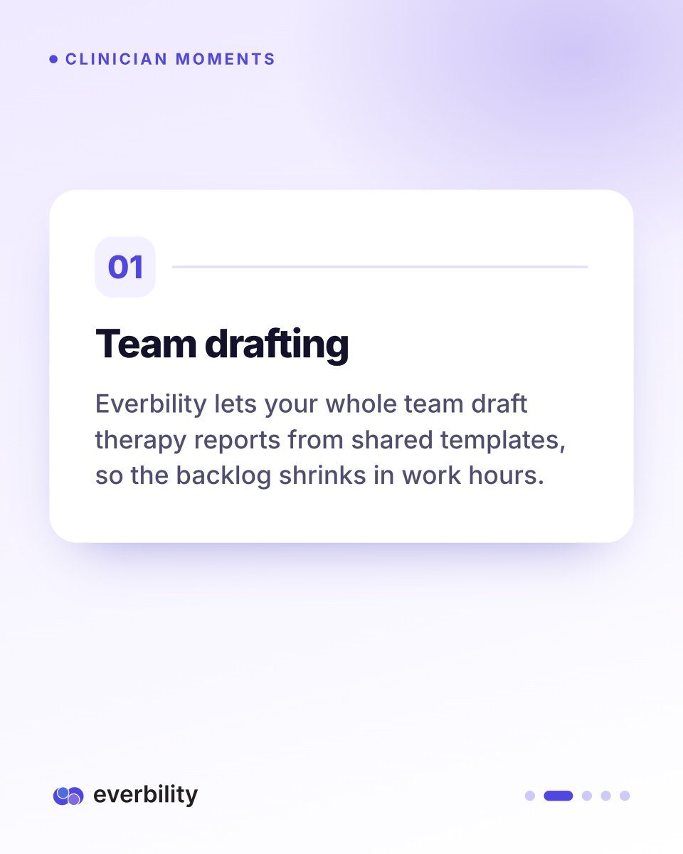 everbility's tweet photo. Every clinician knows this one: the outstanding column is always longer than the finished column.

Everbility lets your whole team draft therapy reports from shared templates, so the backlog shrinks inside work hours instead of spilling into evenings.

Clear the backlog by 5pm. https://t.co/i4AHJCyq0b